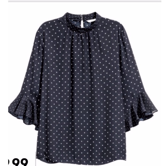 H&M Tops - Navy polka dot blouse with flutter sleeve from H&M